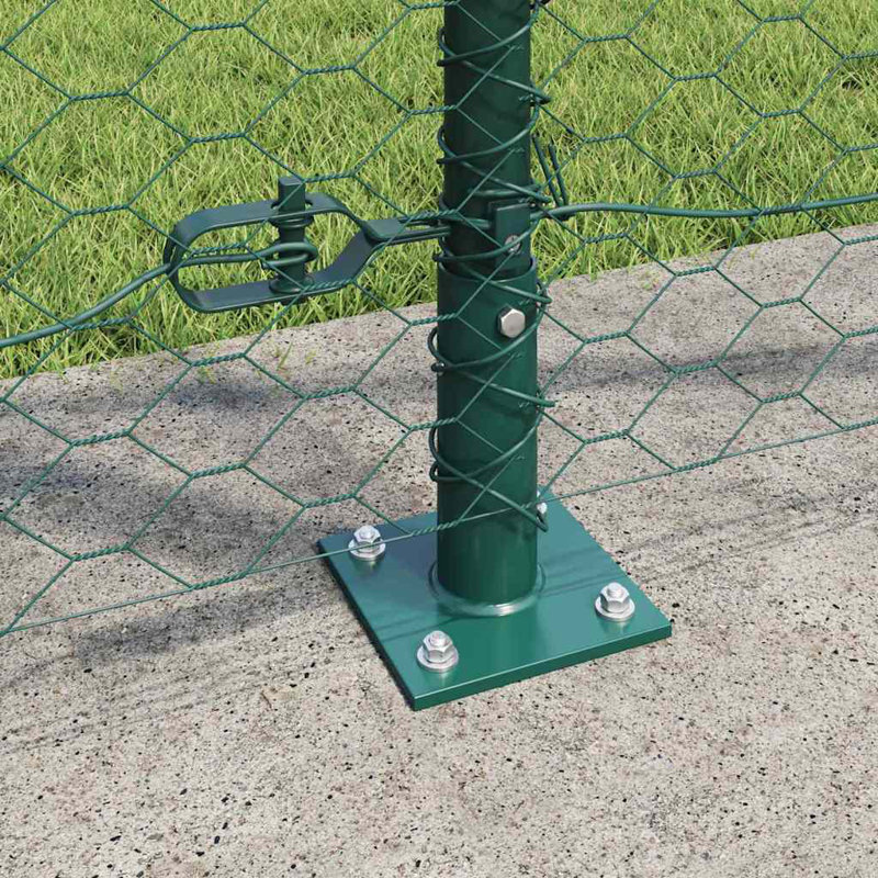 Vidaxl Fence With Posts PVC-Coated Steel, Green, 120cm H x 2500cm W x 3.2cm D