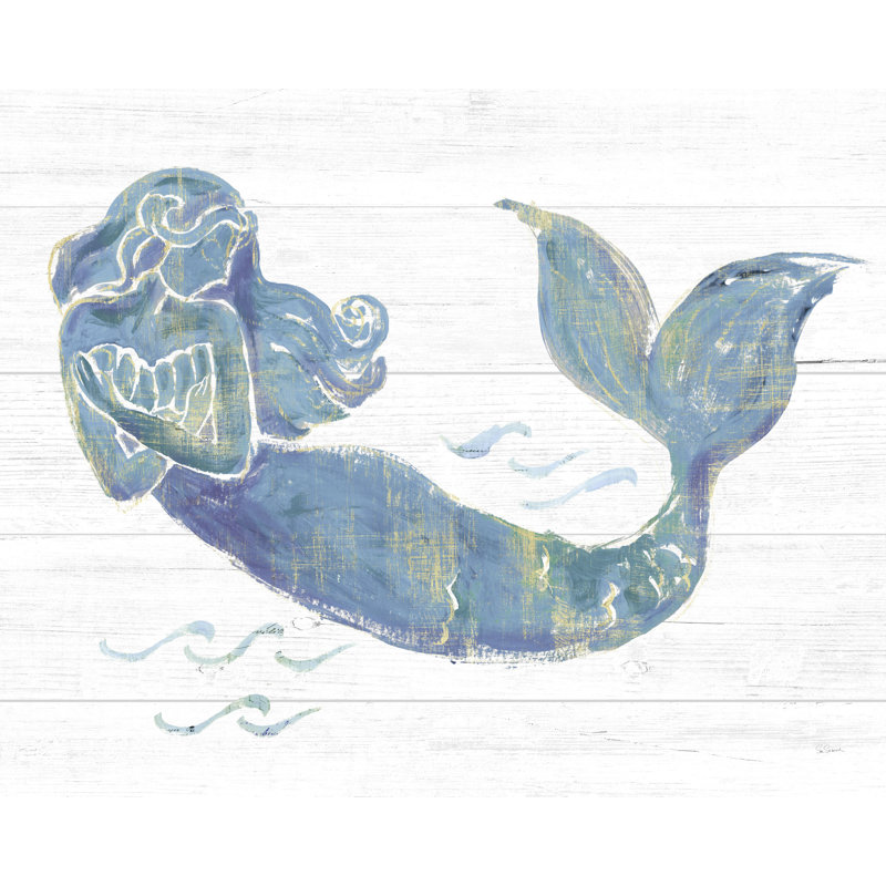 Sirène sur planche légère, bleu, bleu sarcelle, cyan, bord de mer, H 50 po x l 26 po x P 1,5 po