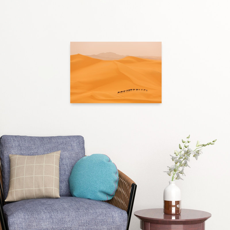 «Golden Desert Caravan Peaceful Serene Tranquil Landscape Nature», reproduction d'art murale, H 16 po x l 24 po