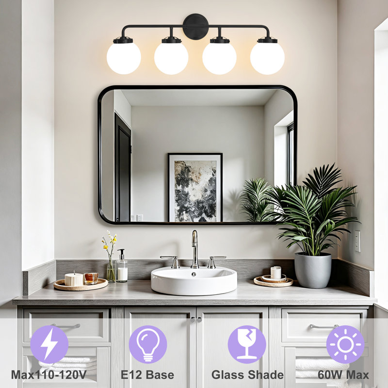 Jaxon Dimmable Vanity Light, Bulbs not Included, 4, Matte Black