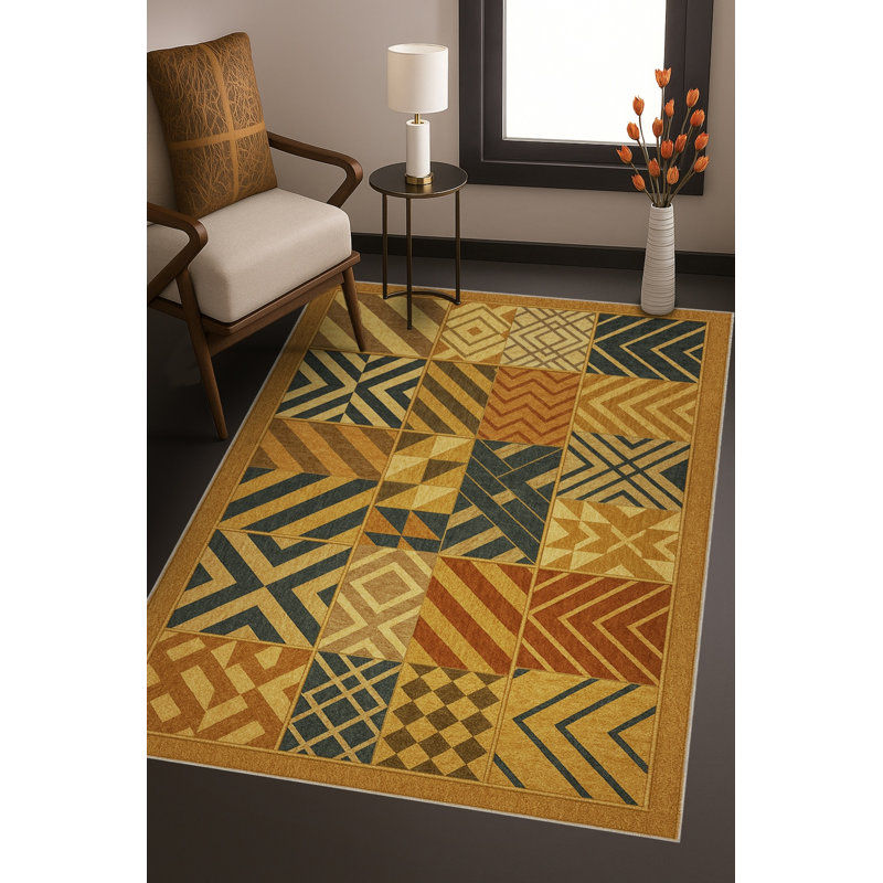 Tapis tissé crème à motif géométrique lavable Mosso, 2' x 2'11"