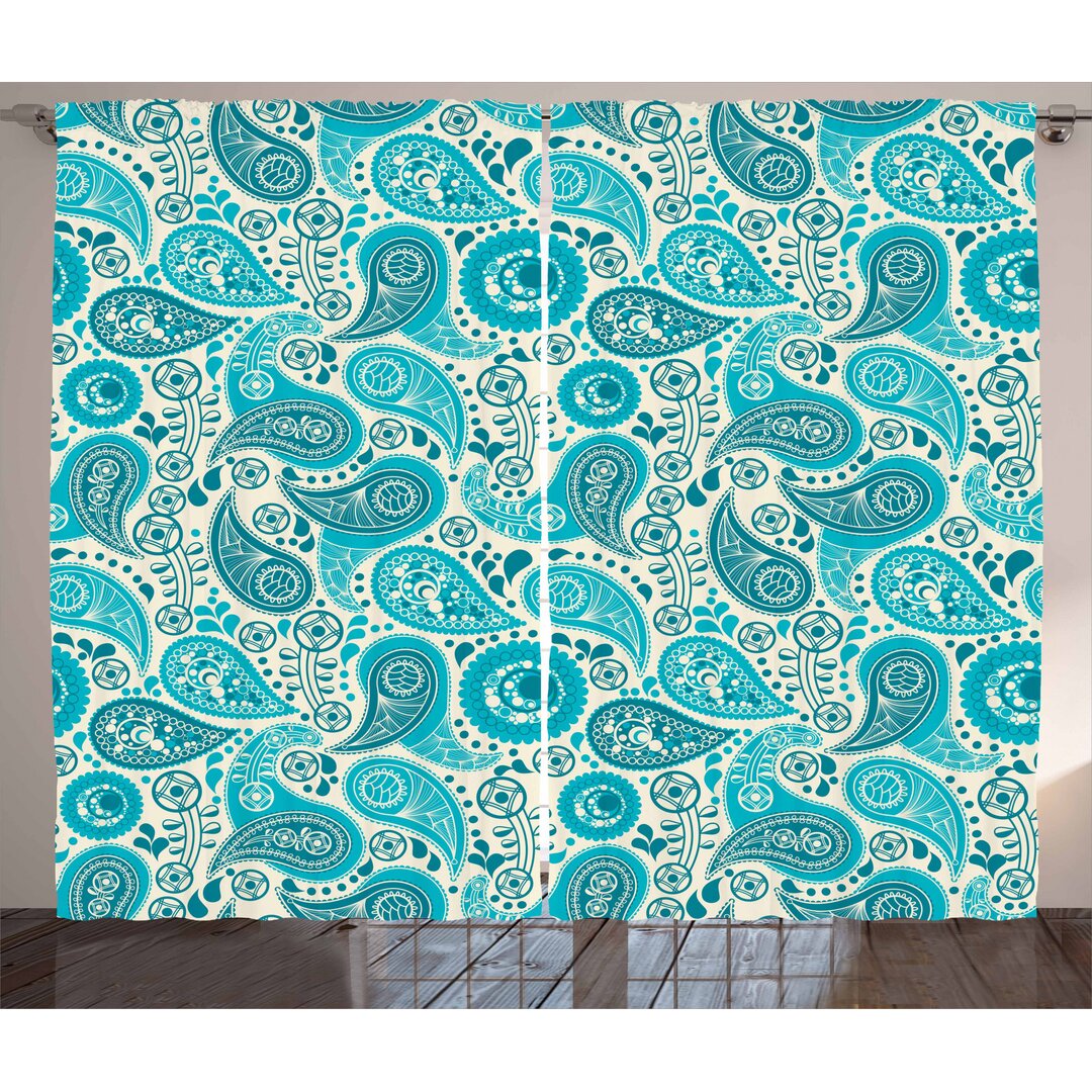 Rustikaler Vorhang, Paisley Blaue Blumen, Paisley, Aqua Teal