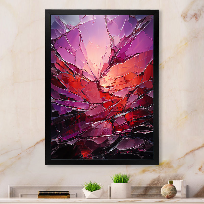 «Fractured Ruby Explosion I - Abstract Shapes», reproduction d'art sur toile, Cadre photo noir simple