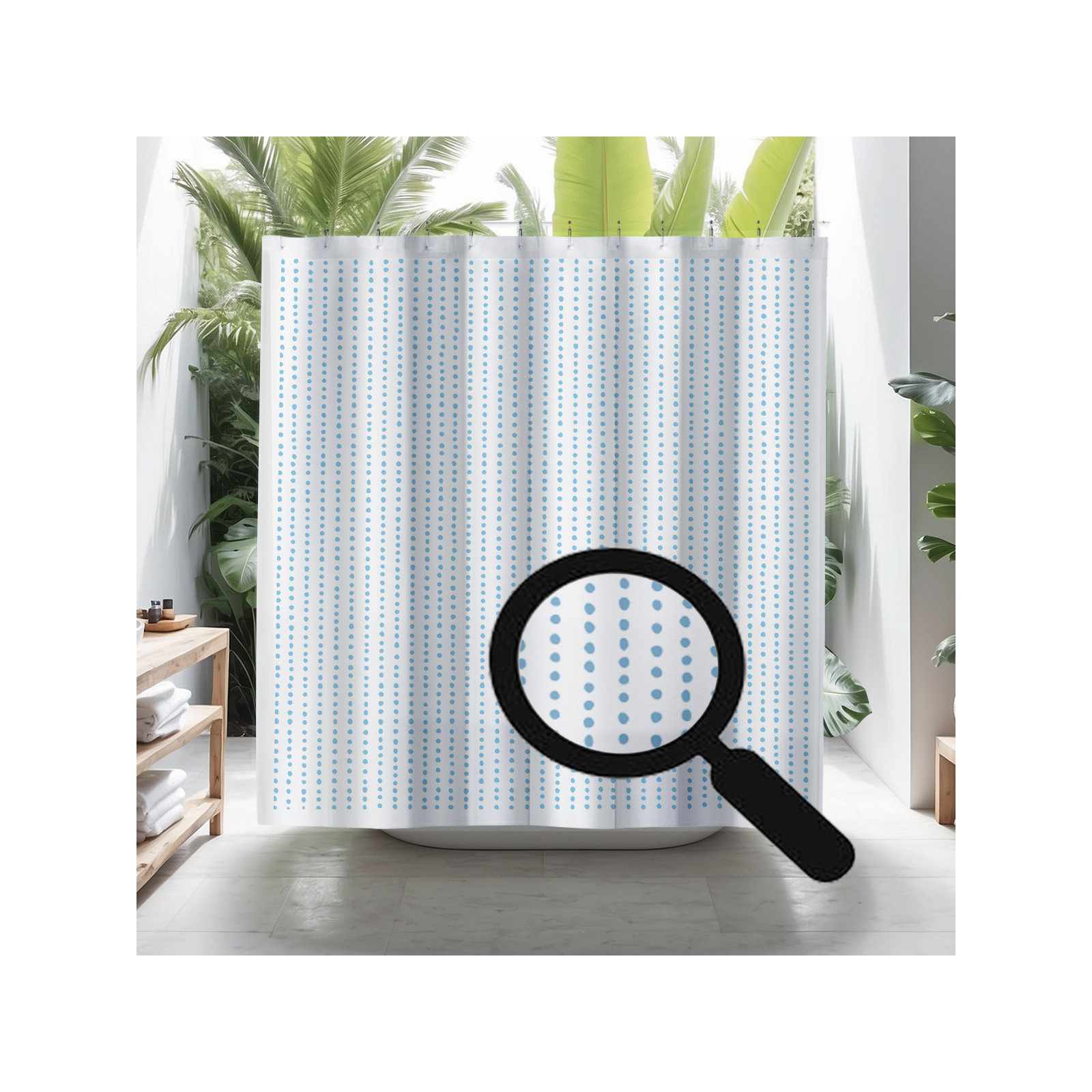 Thora Dots Mid-Century Shower Curtain, Blue