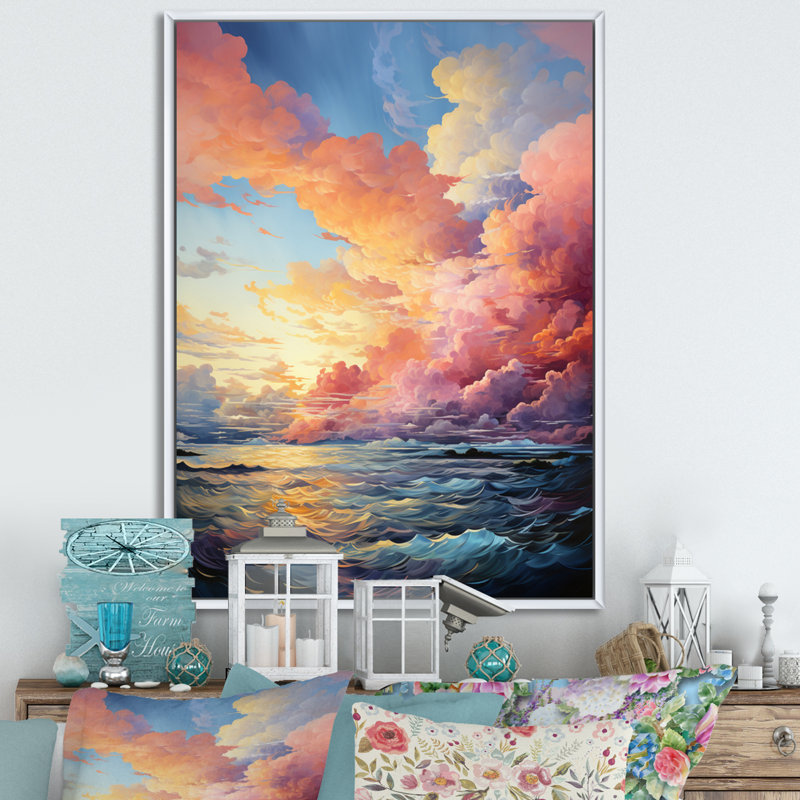 «Benderville Clouds Skys Canvas III», reproduction sur toile, Cadre flottant blanc, H 32 po x l 24 po x P 1 po