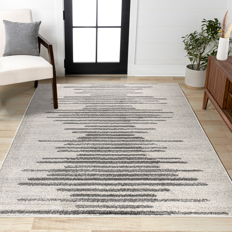 Errol Aya Berber Stripe Geometric Cream/Gray Rug, Rectangle 3' x 5'