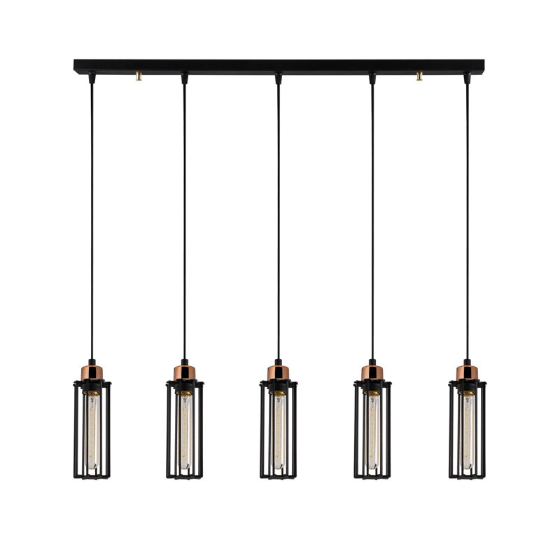 Lustre industriel en métal, finition noire, 31,5 po de diamètre x 44,1 po de hauteur | 5 x douilles E27 de 40 W maximum | Longueur de câble de 35,4 po | Plaque de base: 30,7 x 2,4 x 1,6 po | Éclairage élégant pour espaces modernes, indice de protect
