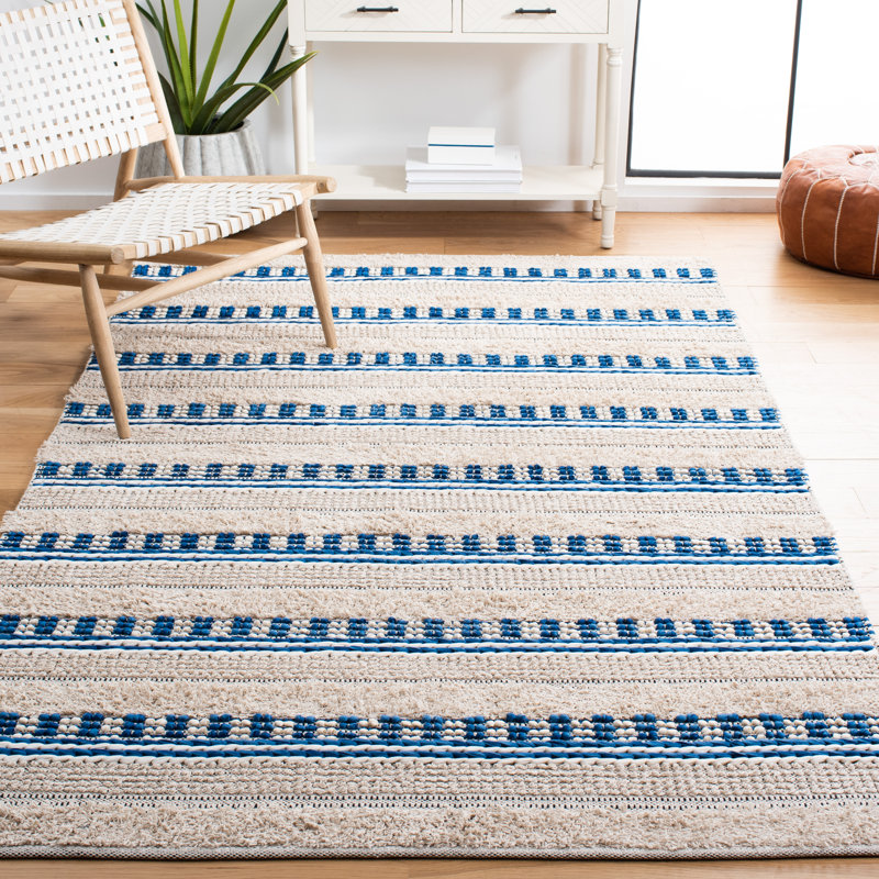 Endri Hand Woven Cotton Striped Rug, Rectangle 6' x 9'