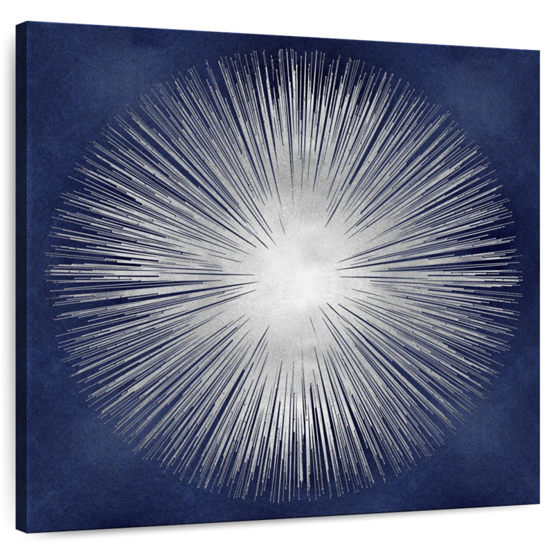 Avery Silver Sunburst On Blue I, 16" H x 16" W