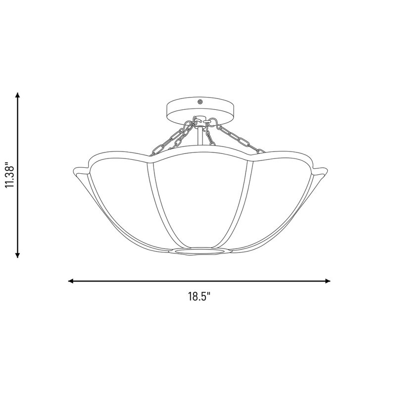 2 - Light Semi Flush Mount, Burnished Brass