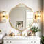 Miroir de meuble-lavabo mural festonné à bordure ondulée avec cadre en métal pour salle de bain, chambre à coucher, entrée-285864129-285864131