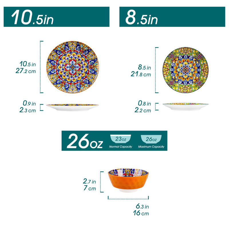 Service de table en porcelaine 18 pièces, service pour 6 (ensemble de 18), Bleu, 18