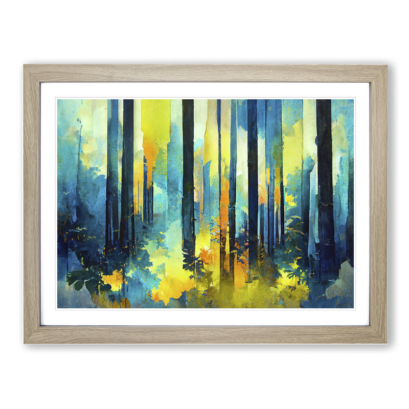 Ice Cool Abstract Forest Vol.4 - Single Picture Frame Print, Oak, 34cm H x 46cm W x 2cm D