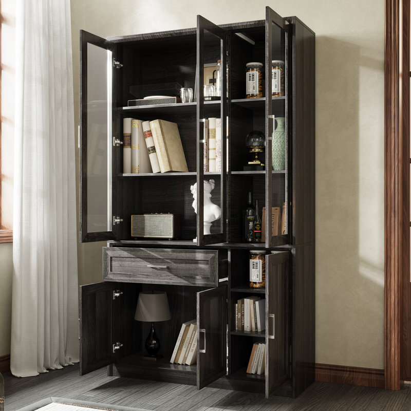 Modern Bookcase With Tempered Glass Door