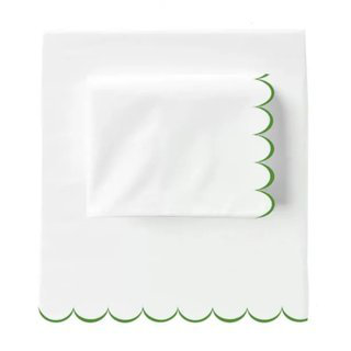 Allena 400TC Cotton Scallop Embroidery Sateen Cotton 4 Piece Sheet Set Fitted Sheet Fits Upto 16" Deep Pocket, King Sheet Set