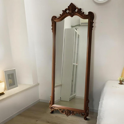 Miroir pleine longueur rétro sculpté, miroir de plancher autoportant pour la maison, miroir d'habillage pour chambre à coucher, miroir décoratif sur pied