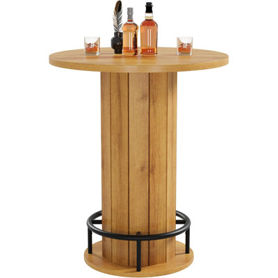 40" H Round Bar Table, 31.5" Wood Bistro Pub Table with Metal Ring Footrest, Space-Saving Cocktail Table for Dining Room, Living Room, Home Bar & Smal