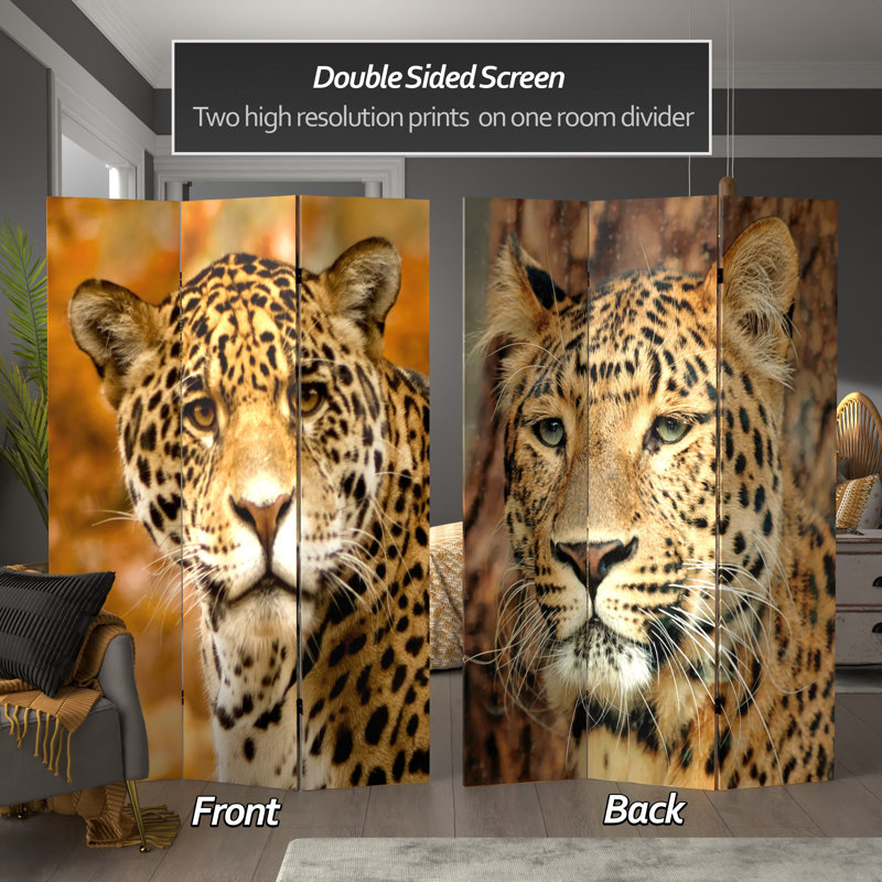 6 Ft. Tall Double Sided Peacocks Canvas Room Divider, Leopard