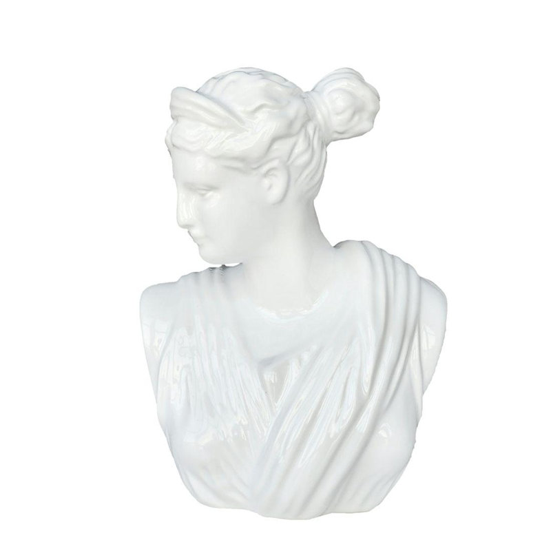 9" White Ceramic Woman Bust Statue