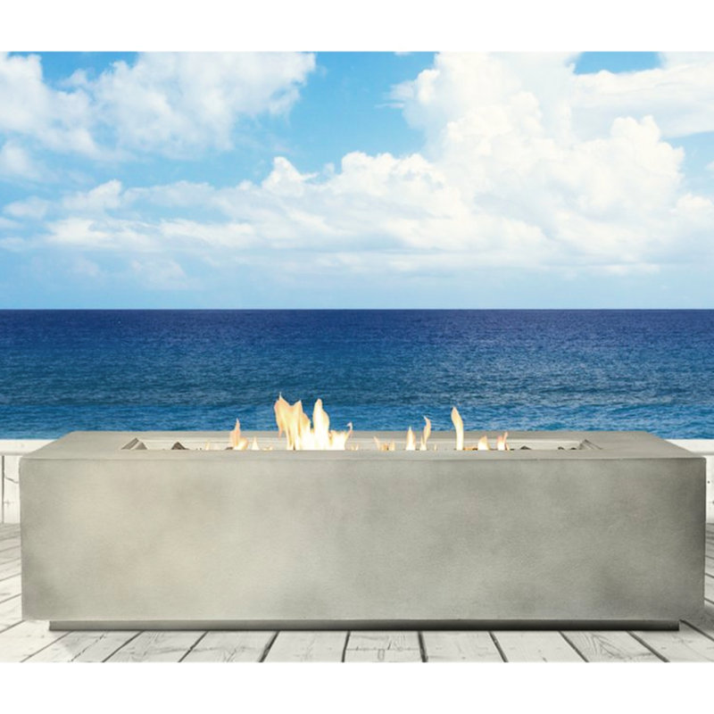 Table de foyer d'extérieur au propane en béton - Conception moderne, rangement de réservoir dissimulé dans un foyer crème crème, couleur de flamme réglable