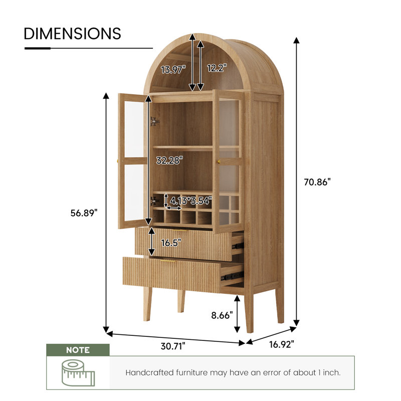 71" Tall Fluted Arched Cabinet, 5-tier Kitchen Pantry With Shelves & Wine Racks & 2 Drawers,arch Kitchen Cupboard, Pantry Cabinet For Dining Room, Living Room