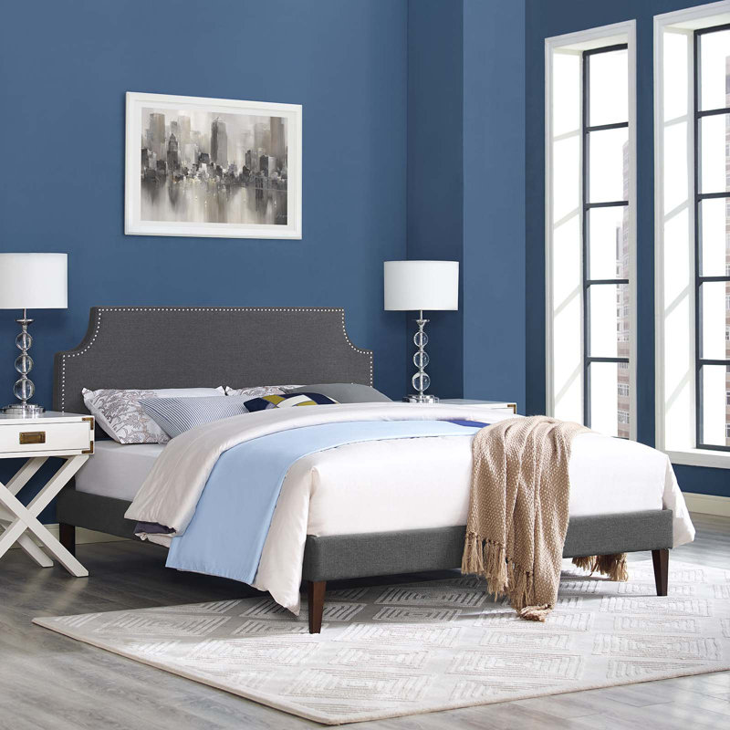 Corene Platform Bed with Squared Tapered Legs, Gray, Full