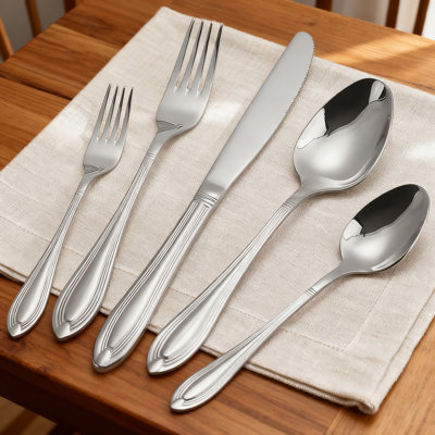 40-Piece Silverware Set For 8, Stainless Steel Flatware Set With Elegant Line Pattern And Mirror Polish, Dishwasher Safe Cutlery Set Includes Spoons, Forks, Knives