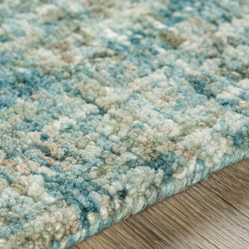 Balcom Hand Tufted Wool Abstract Area Rug in Green, Rectangle 8' x 10'