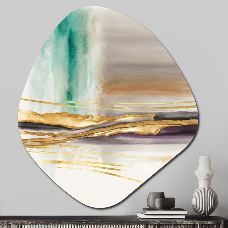 Golden Morning Glory IV - Art abstrait en forme de nébuleuse à encre liquide asymétrique en métal, H 28 po x l 25 po