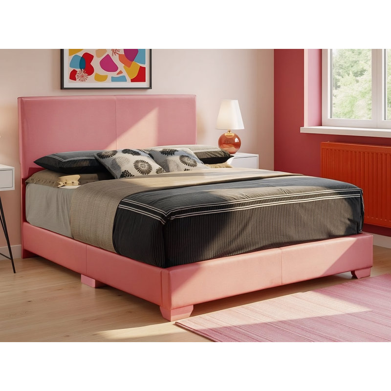 Antwerp Pink Faux Leather Full Bed, Full, Pink