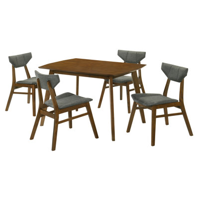 Ensemble de salle à manger rectangulaire en noyer 5 pièces avec chaises rembourrées gris anthracite Deason