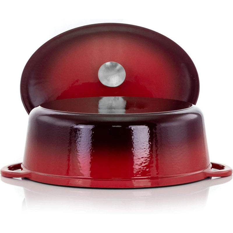 Cocotte ovale en fonte émaillée de 7 pintes, casserole antiadhésive avec couvercle pour rôtir, braiser et cuire au four, rouge