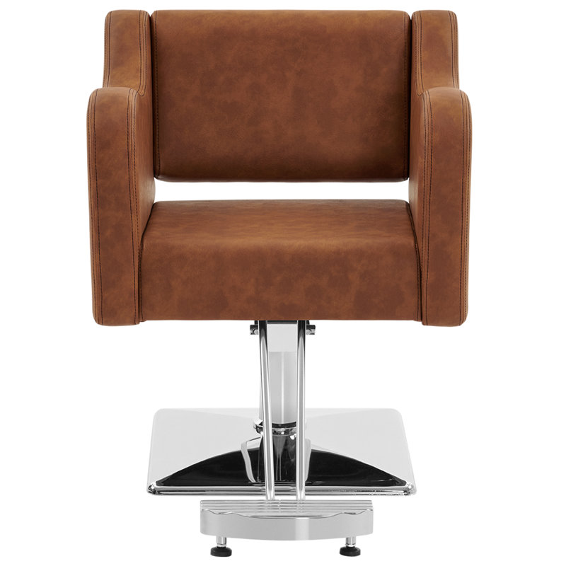 Brown Faux Leather Modern Swivel Salon Chair with Hydraulic Pump