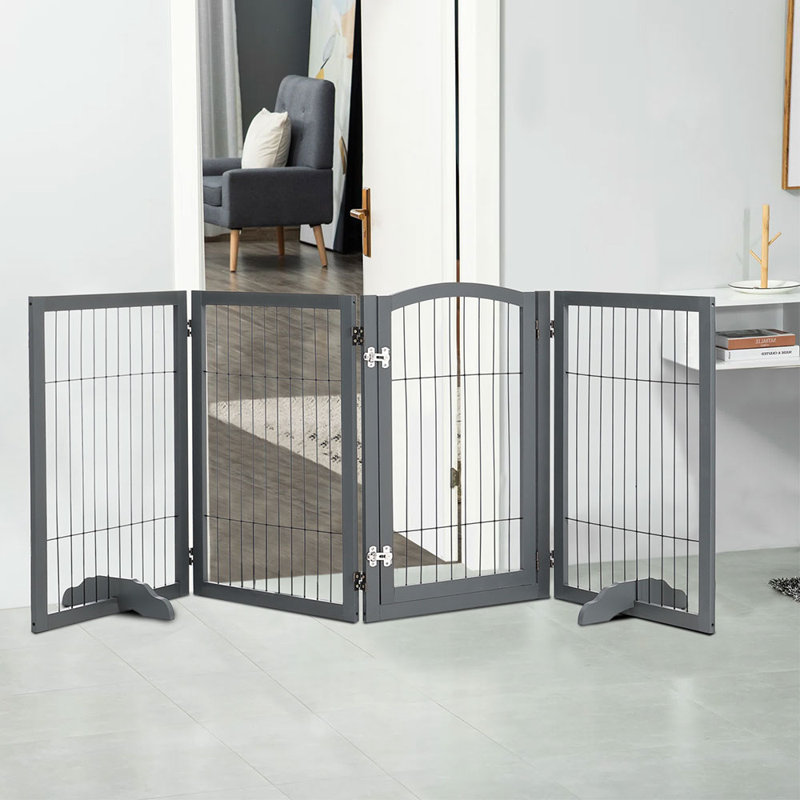 Freestanding Metal Folding Pet Gate, 224cm, Grey