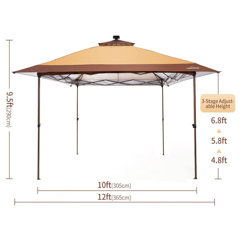 Brown Polyester 12x12 Pop-Up Gazebo with Solar LED Lights