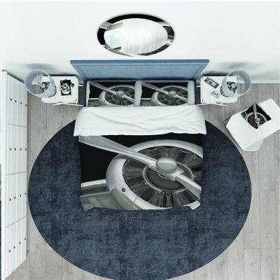 Travel by Air Grey Plane - Vintage Transportation Duvet Cover Set - Microfiber Polyester