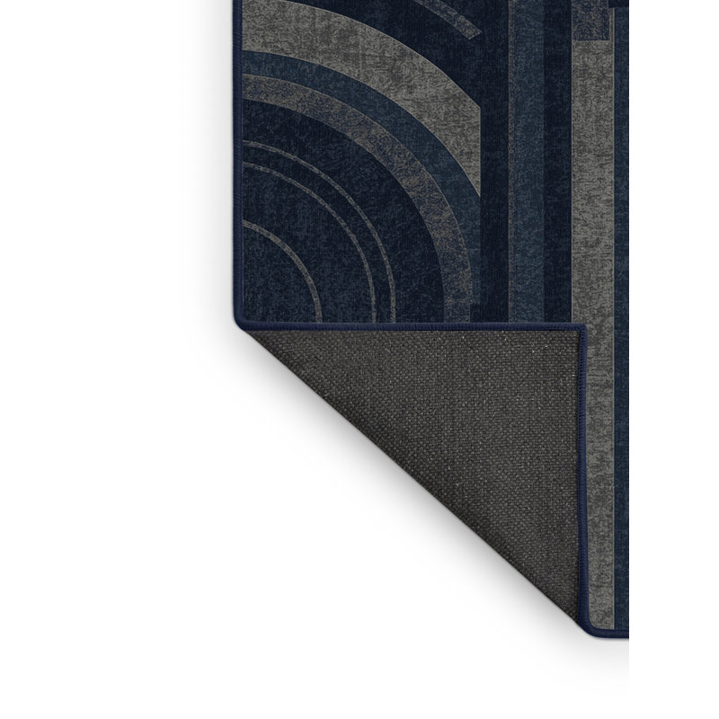 Soft Plush Fiorentino July 4Th Modern & Contemporary Abstract Area Rug in Gray – Navy Binding, 2x3
