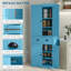 Armoire de rangement de 72 po, armoire avec 4 portes et 3 tablettes réglables, grand tiroir central, bleu foncé-1985535256