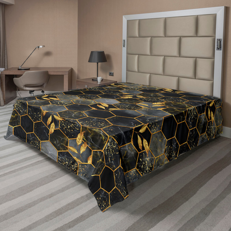 Ambesonne drap plat botanique hexagonal feuilles d'art kaki foncé et gris pâle, Drap plat grand