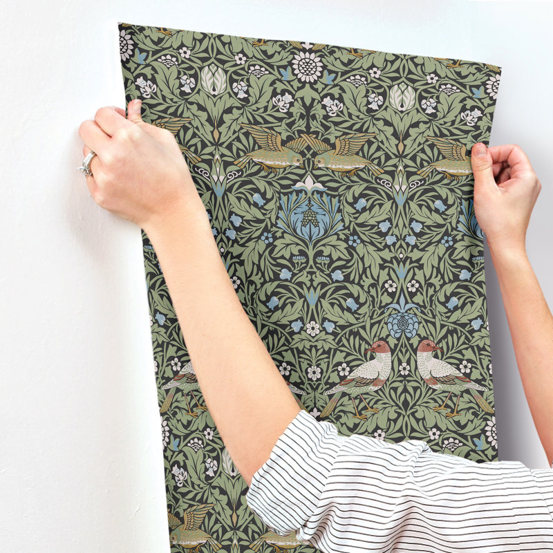 Bird Brown Floral Thicket Wallpaper, Muticolor