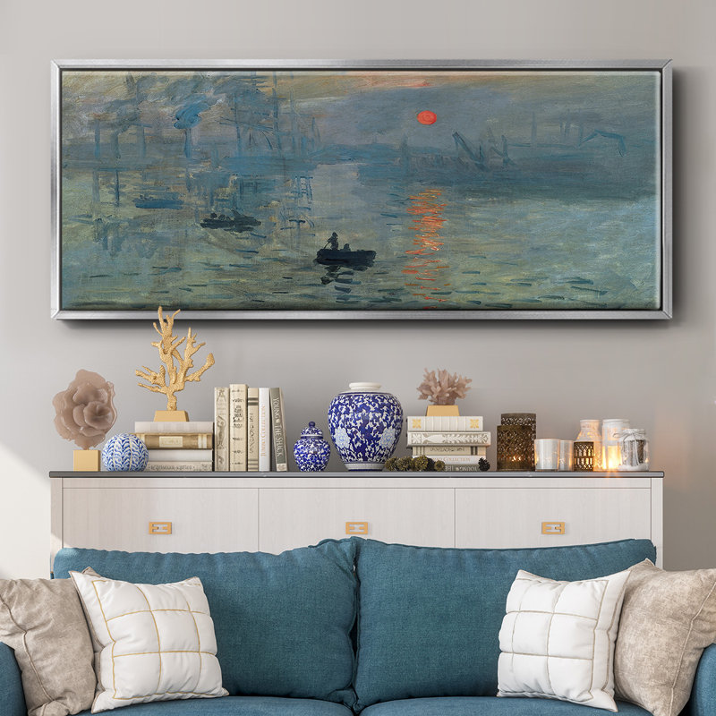 Lever de soleil, H 24 po x l 60 po x P 1,5 po, Toile argentée avec cadre flottant