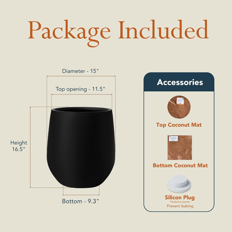 Indoor/Outdoor Medium Corso Fiberstone Planter - Tricorn Black 16.5"H (Opening 11.5"), 16.5" H x 15" W x 15" D, Black