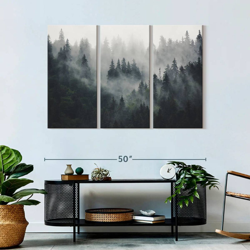 " Misty Forest Mountain " 3 - Pieces, 32" H x 50" W x 1.25" D