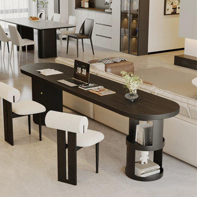 Bureau ovale noir en bois massif
