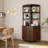 69.7’’H X 17.7’’ W Rattan And Wood Fan-Shaped Storage Bookcase With Doors, 3-Tier Corner Shelf With Cabinet-2024714960