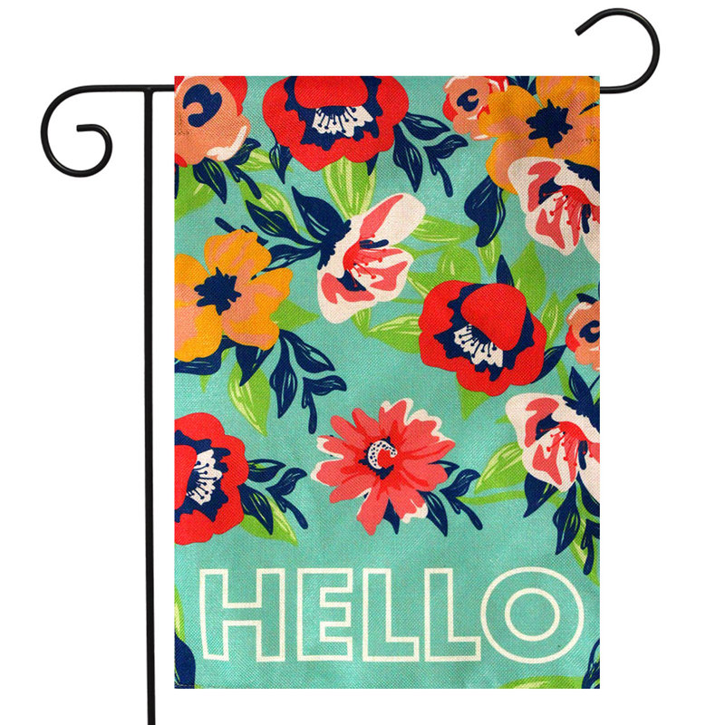 Hello Floral Spring Burlap Garden Flag