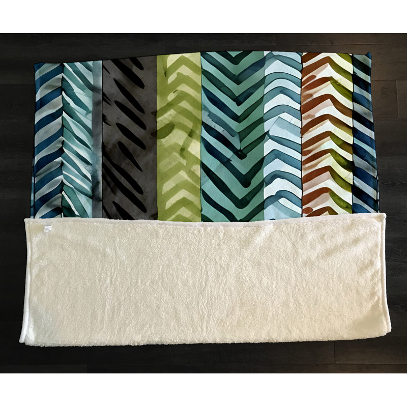 Throw Blanket, 51" W x 60" L, Green/Blue/Orange, Chevron/Striped/Abstract