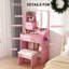 Miroir de coiffeuse 3 couleurs à DEL avec tabouret, coiffeuse rose pour la chambre à coucher, 2 tiroirs et 5 armoires de rangement (4 ouvertes + 1 cachée), éclairage réglable-1360509712