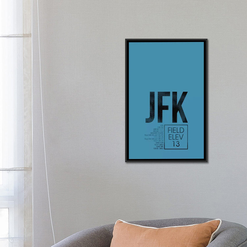 " New York (JFK) " Graphic Art and Textual Art, 26" H x 18" W x 1.5" D, Black Framed Canvas, No Mat