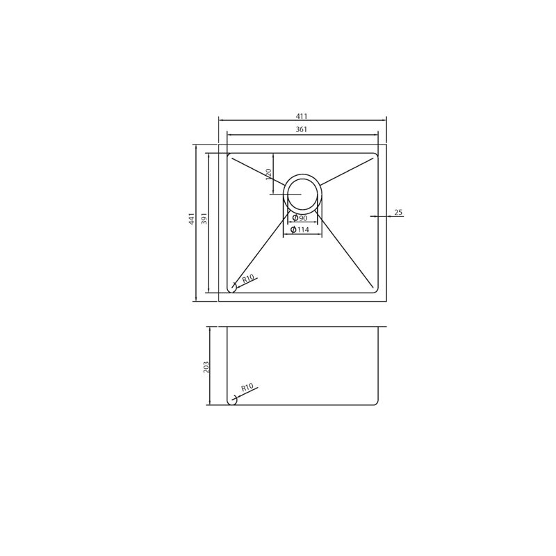 Évier carré en acier inoxydable encastrable 18 po x 16 po ONEX®